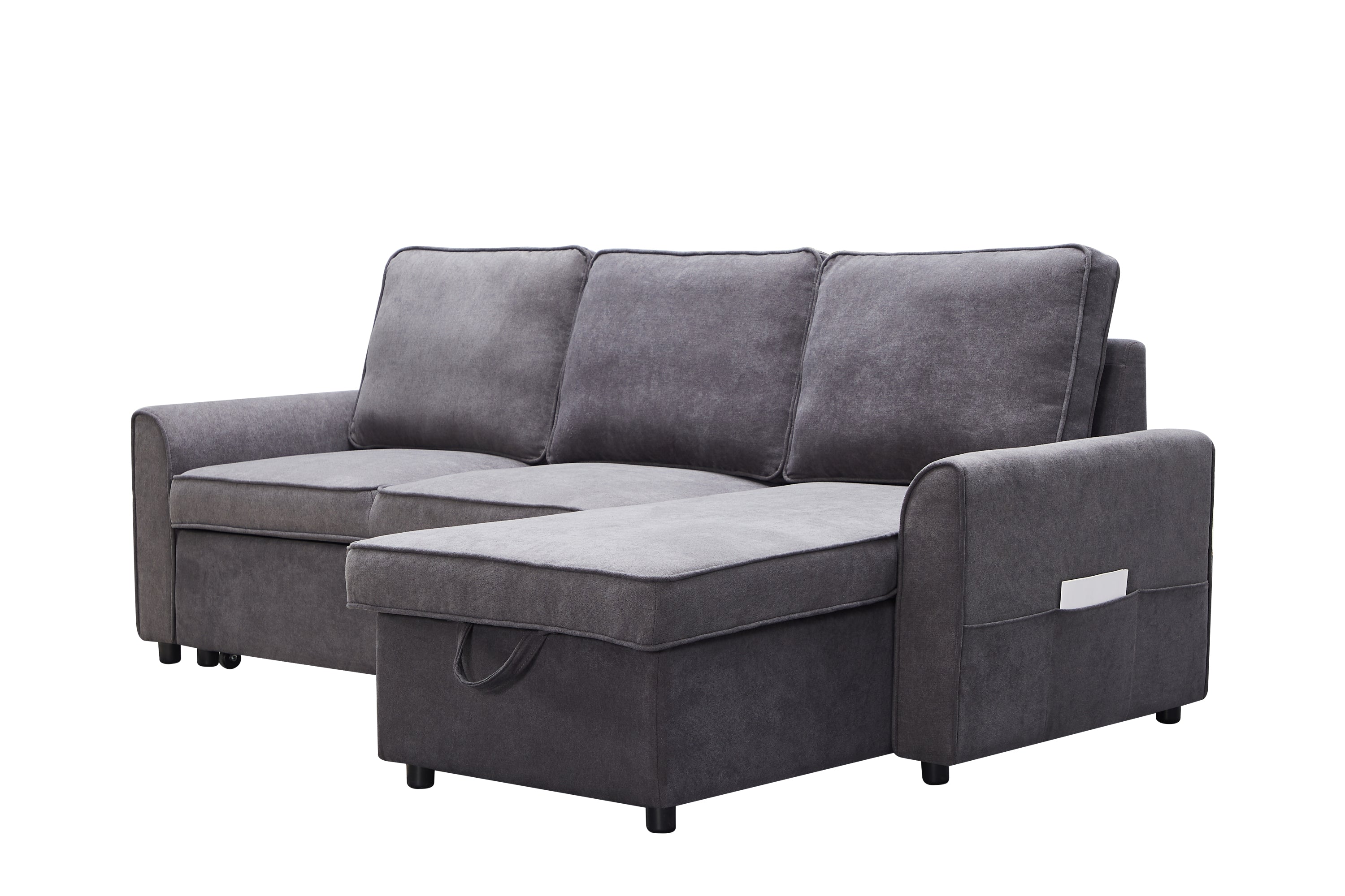 MGEA Modern modular L-shaped sofa bed with chaise longue, reversible sofa bed with pull-out bed and storage, 4-seat linen fabric convertible sofa for living room dark grey - Grand Goldman Shop