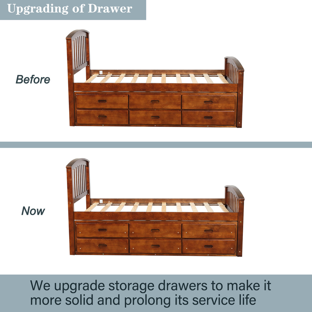 Orisfur. Twin Size Platform Storage Bed Solid Wood Bed with 6 Drawers - Grand Goldman Shop