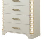 Jasmine Queen 5 Pc LED Bedroom Set in Beige made with Wood and Gold Accents - Grand Goldman Shop
