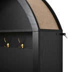 Farmhouse Fabric Arched Top Hall Tree with 5 Metal Hooks, All-in-One Mudroom Furniture with Adjustable Shelves, Mid-Century Fluted Door Entryway Bench with Wood Grain Finish for Hallway, Black - Grand Goldman Shop