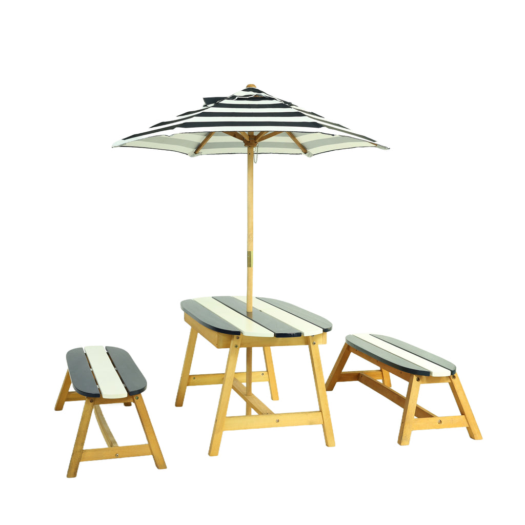 Naturally Playful Kids Picnic Table with Umbrella, Indoor/Outdoor Fun, Dark Blue Poplar Wood - Grand Goldman