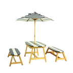 Naturally Playful Kids Picnic Table with Umbrella, Indoor/Outdoor Fun, Dark Blue Poplar Wood - Grand Goldman