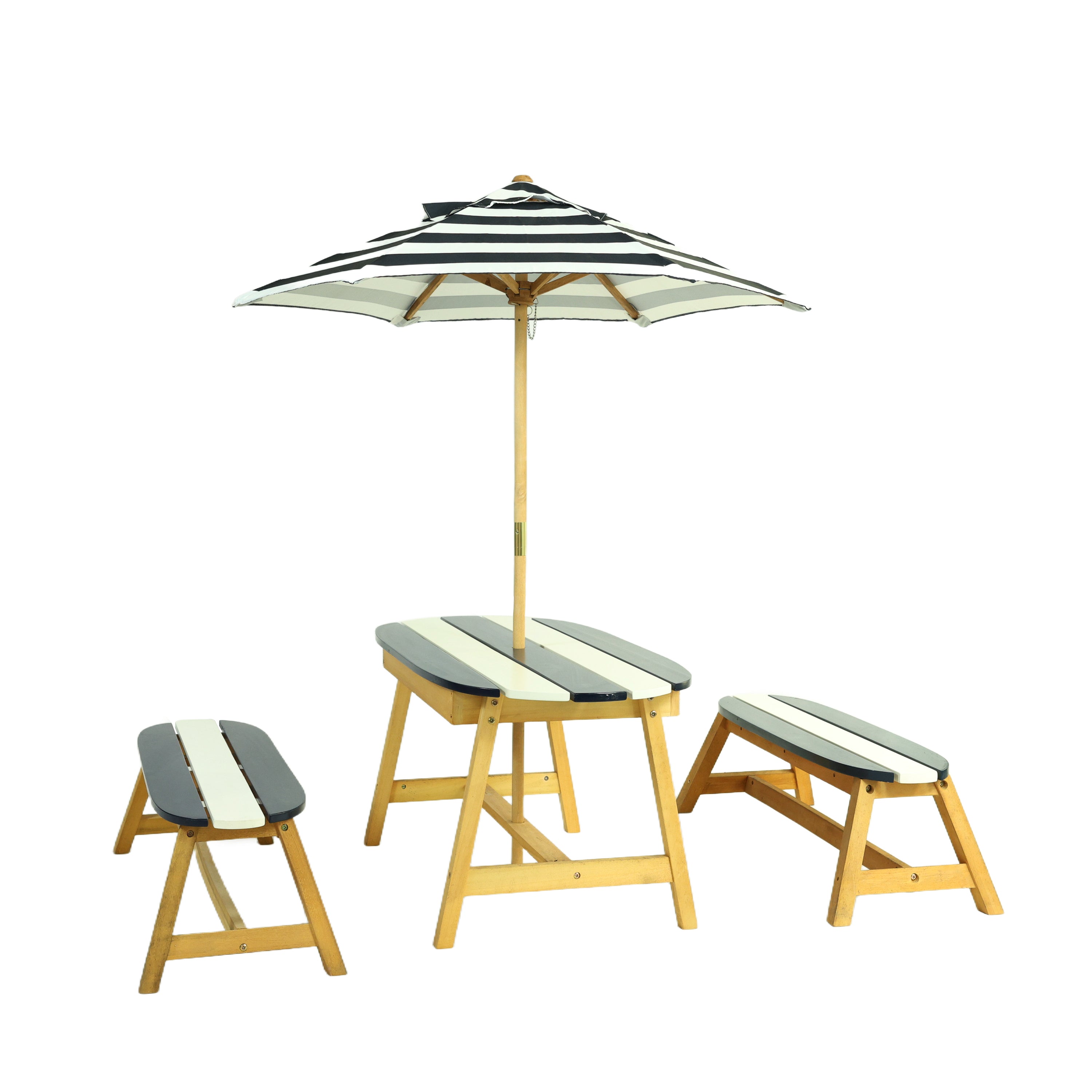 Naturally Playful Kids Picnic Table with Umbrella, Indoor/Outdoor Fun, Dark Blue Poplar Wood - Grand Goldman