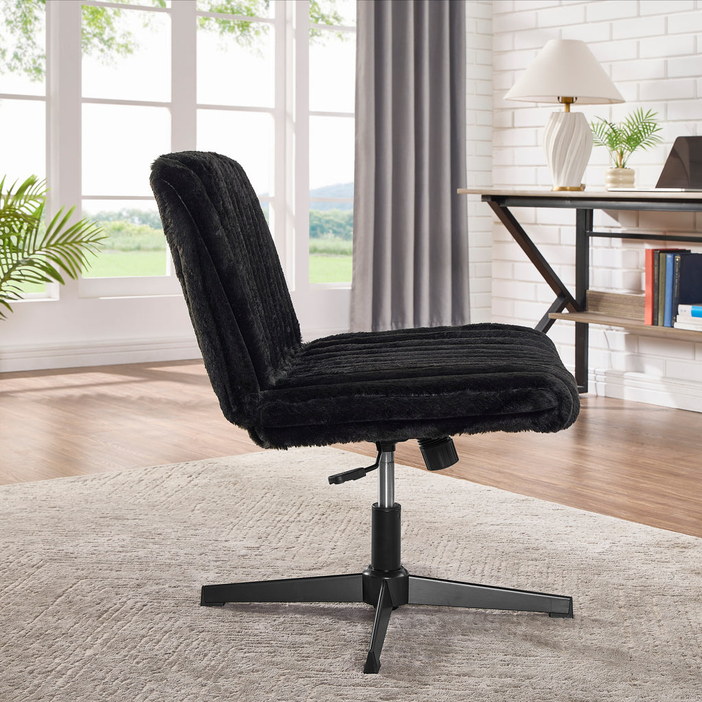 Blynn Adjustable Swivel Criss Cross Chair, Wide Seat Office Chair Vanity Chair, Black | Premium Home Decor - Grand Goldman