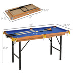 Soozier 55' Portable Folding Billiards Table Game Pool Table for Whole Family Number Use With Cues, Ball, Rack, Chalk, Blue -