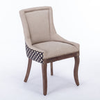 A&A Furniture, Ultra Side Dining Chair, Thickened fabric chairs with neutrally toned solid wood legs, Bronze nail head, Set of 2, Beige and Patterned,SW2207BG - Grand Goldman Shop