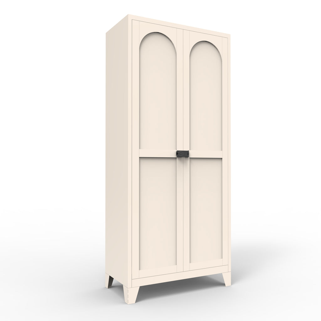 71'' 2 Shapely Doors Cabinet with Lock, Metal Storage Cabinet with Doors and Adjustable Shelves, for Bedroom, Living Room, Kitchen (Beige) - Grand Goldman Shop