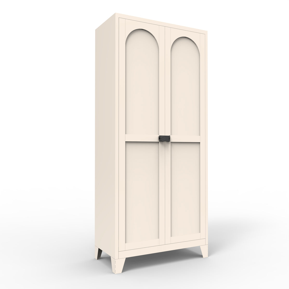 71'' 2 Shapely Doors Cabinet with Lock, Metal Storage Cabinet with Doors and Adjustable Shelves, for Bedroom, Living Room, Kitchen (Beige) - Grand Goldman Shop