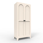 71'' 2 Shapely Doors Cabinet with Lock, Metal Storage Cabinet with Doors and Adjustable Shelves, for Bedroom, Living Room, Kitchen (Beige) - Grand Goldman Shop