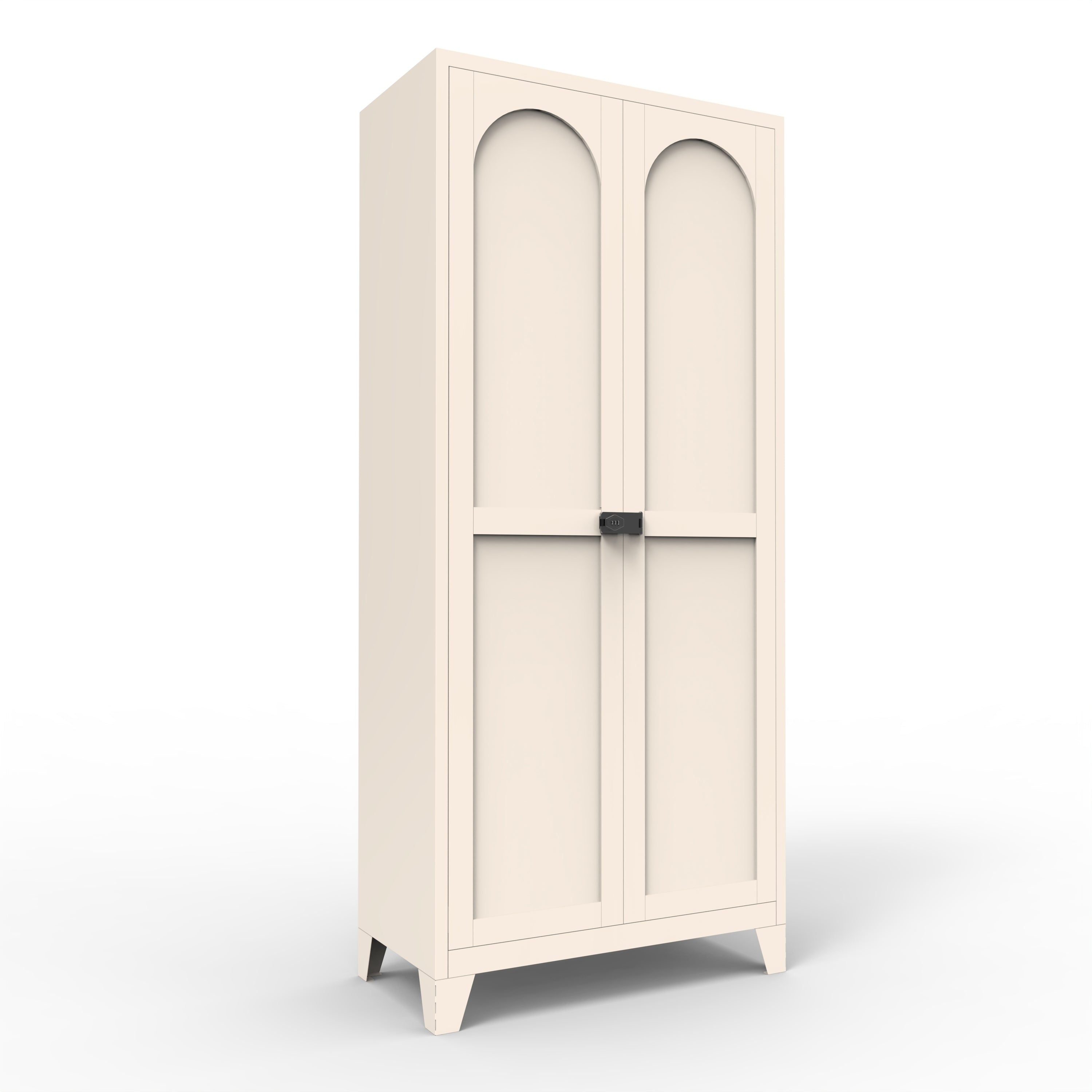 71'' 2 Shapely Doors Cabinet with Lock, Metal Storage Cabinet with Doors and Adjustable Shelves, for Bedroom, Living Room, Kitchen (Beige) - Grand Goldman Shop