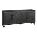 Carved Flower Door Large Storage Cabinet With Metal Handle Suitable For Living Room, Kitchen, Entryway(BLACK) - Grand Goldman Shop
