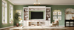 Farmhouse Entertainment Wall Unit with Bookshelf for TVs Up to 70', Walnut TV Stand with Adjustable Shelves, Mid-Century Media Console with Wine Rack for Living Room, White (NEW SKU: N721S000046K-2) - Grand Goldman Shop