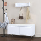 Modern White Wall-Mounted Entryway Shelf with Hooks and Storage Bench Set, Off White Metal & Wood, 39.37 x 15.75 x 19.49 inches - Grand Goldman Shop