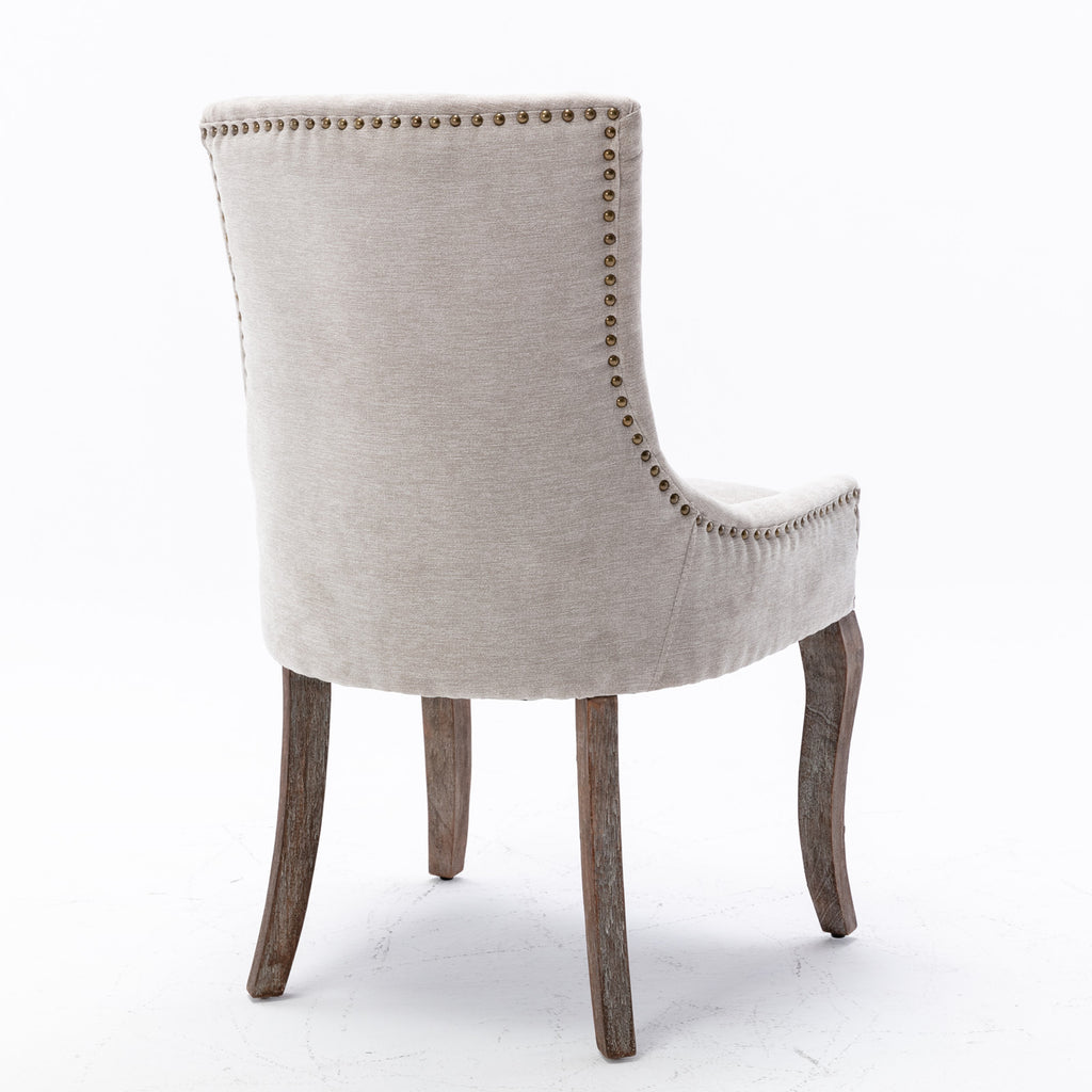 A&A Furniture Ultra Side Dining Chair with Thickened Fabric and Bronze Nail Head, Beige, Set of 2 - Grand Goldman Shop