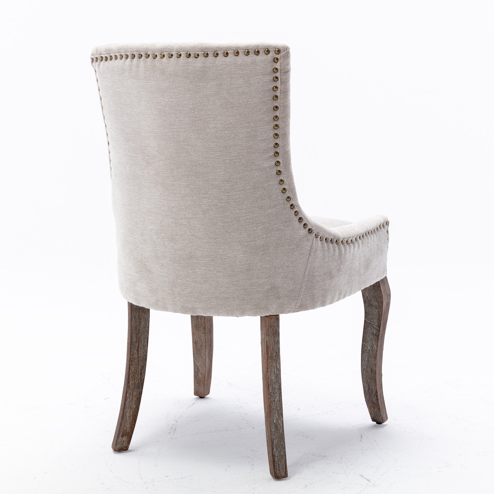 A&A Furniture Ultra Side Dining Chair with Thickened Fabric and Bronze Nail Head, Beige, Set of 2 - Grand Goldman Shop