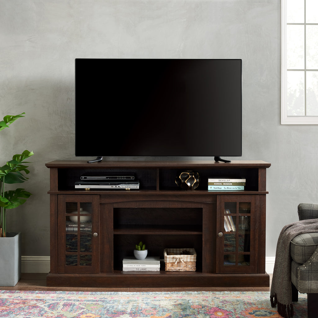 Classic TV Media Stand Modern Entertainment Console for TV Up to 65' with Open and Closed Storage Space, Espresso, 58.25'W*15.75'D*32'H - Grand Goldman Shop