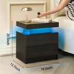 Nightstand LED Bedside Table Cabinet Lights Modern End Side with 2 Drawers for Bedroom (Black Woodgrain) - Grand Goldman Shop