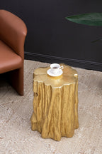 13.5x13x20' Unique Golden Tree Trunk Stool, Antique Gold Distressed Accent Side Table - Grand Goldman Shop