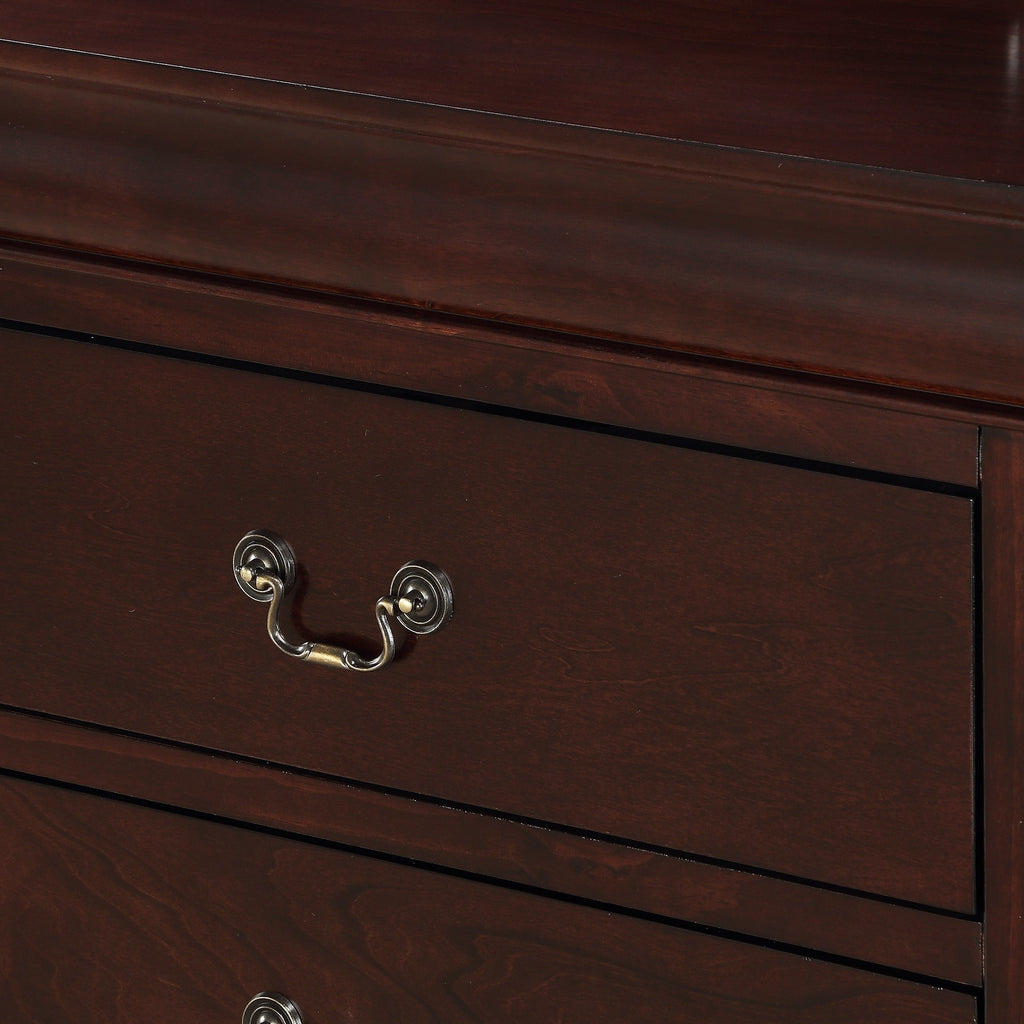 Contemporary Louis Philip Cherry Finish Chest with Five Drawers Solid Wood Ample Storage - Grand Goldman Shop