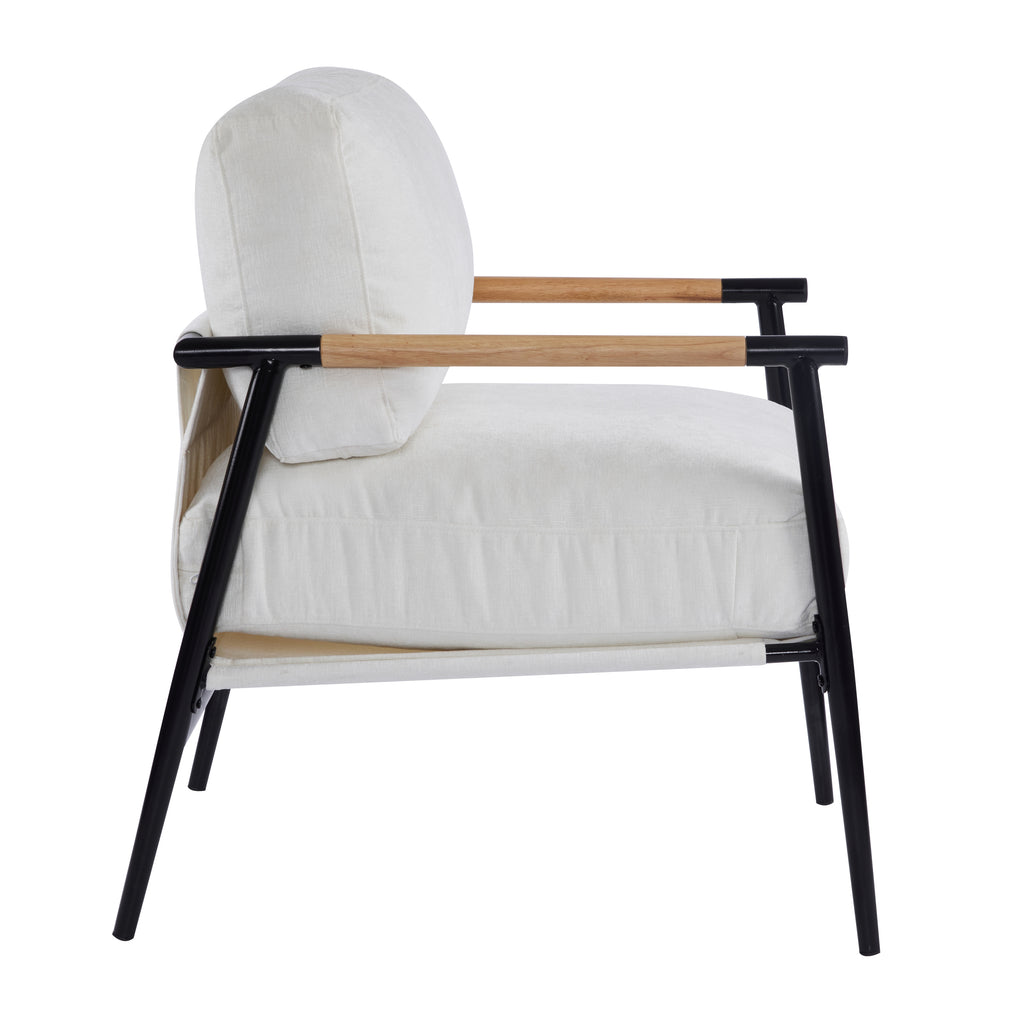 Modern Accent Chair with Plush Cushions, Metal Frame, Wooden Armrest - Cozy Seating for Living Room, Bedroom, Office - Grand Goldman Shop