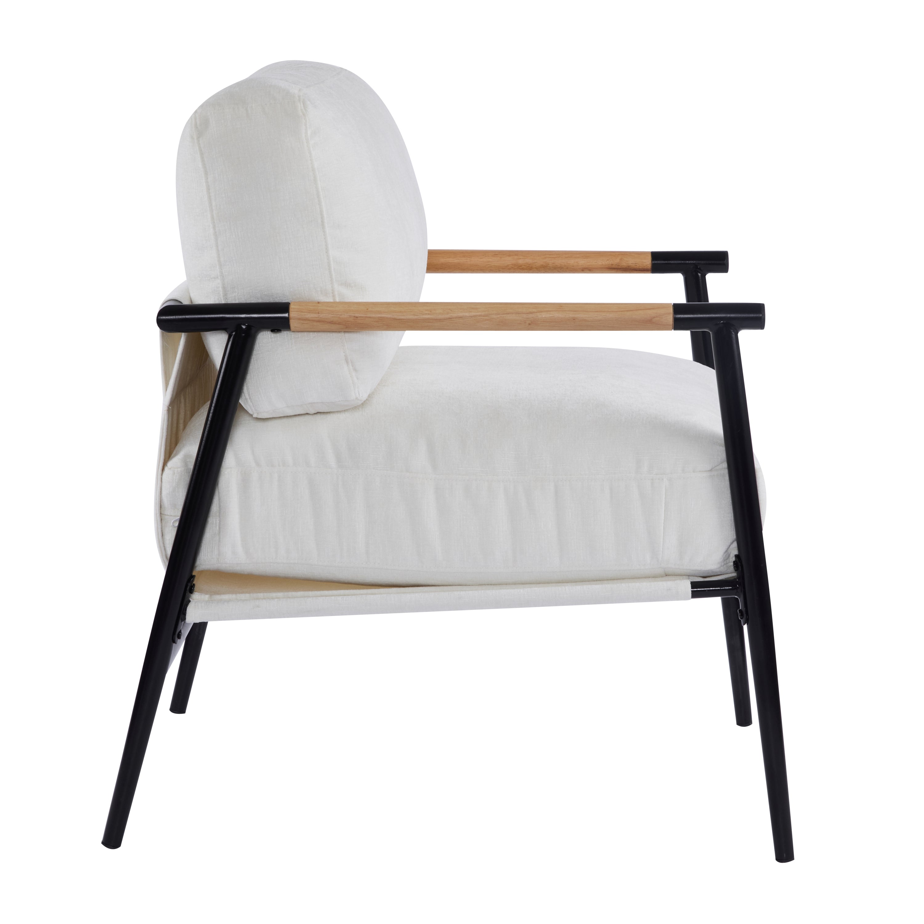 Modern Accent Chair with Plush Cushions, Metal Frame, Wooden Armrest - Cozy Seating for Living Room, Bedroom, Office - Grand Goldman Shop
