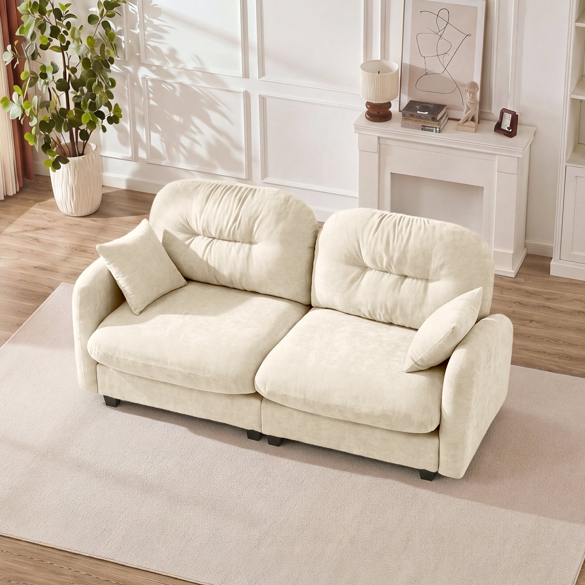 Loveseat Cloud Sectional Couches  Chenille Fabric, Quilted Pleated Design, Ergonomic Design, High-Density Foam Easy Install Elegant Armrests High Quality Wooden Base,Fits Living Rooms,Beige - Grand Goldman Shop
