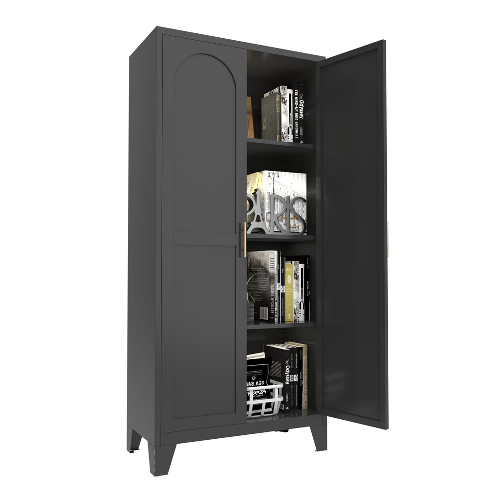 61'' 2 Shapely Doors Cabinet, Metal Storage Cabinet with Doors and Adjustable Shelves, for Bedroom, Living Room(Black) - Grand Goldman Shop