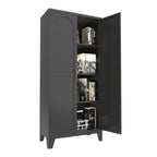 61'' 2 Shapely Doors Cabinet, Metal Storage Cabinet with Doors and Adjustable Shelves, for Bedroom, Living Room(Black) - Grand Goldman Shop