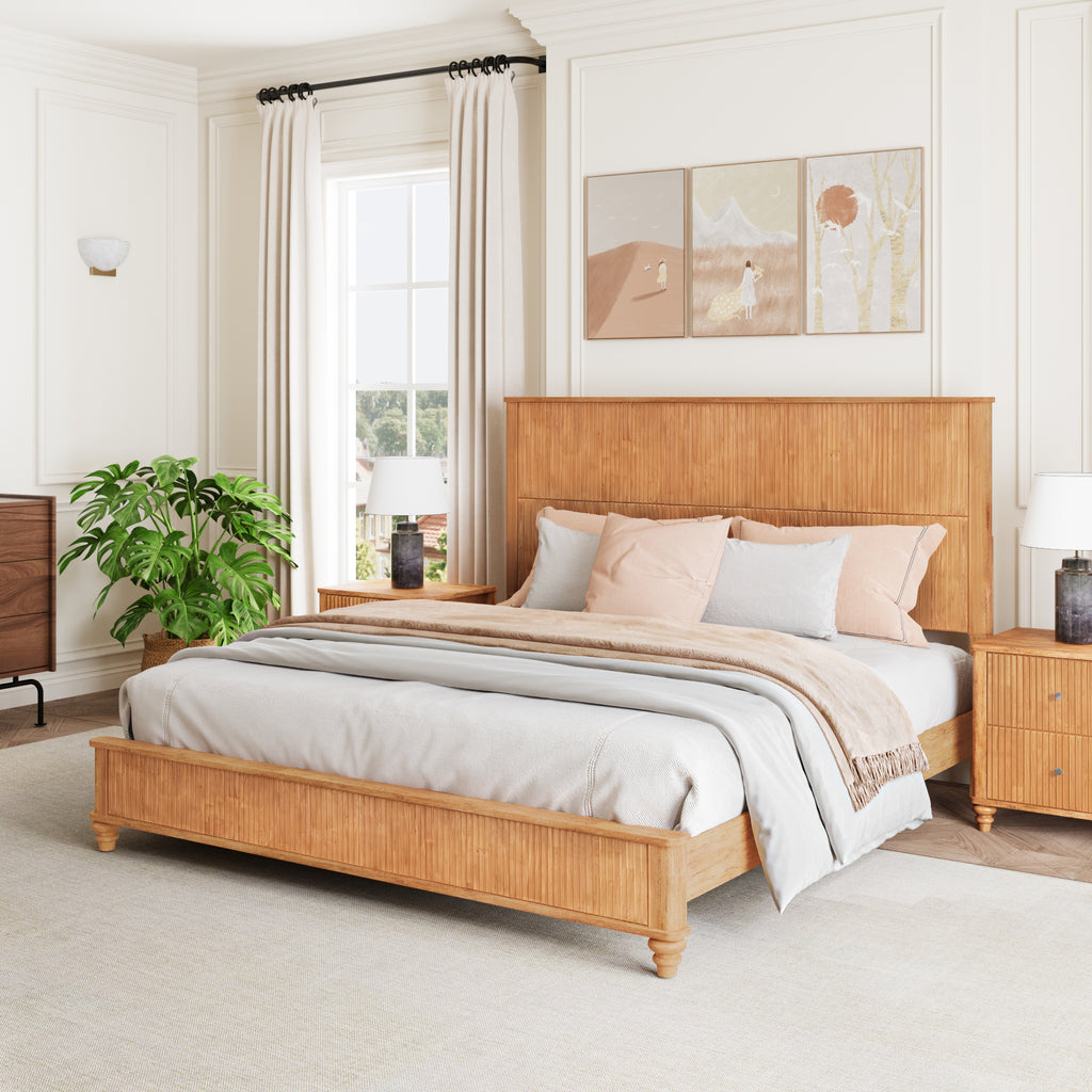 3-Piece Bedroom set with a King Size Bed and 2 Nightstands, Natural - Grand Goldman Shop