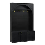 ON-TREND Farmhouse All-in-One Hall Tree with Adjustable Shelves, Retro Arched Entryway Storage Bench with 3 Cabinets, Wooden Coat Rack Organizer with 4 Golden Hooks for Mudroom, Hallway, Black - Grand Goldman Shop