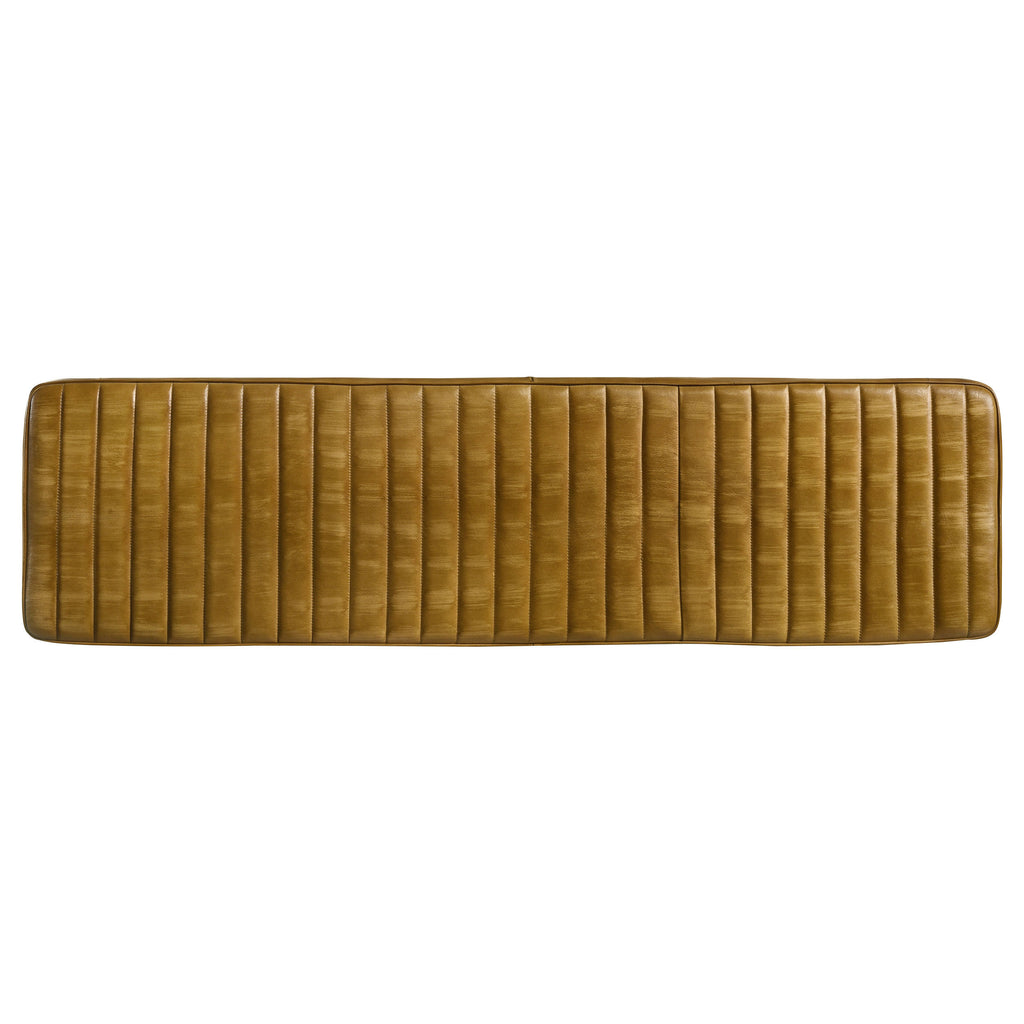Camel and Black Tufted Cushion Side Bench with Metal Tapered Legs in Brown Upholstered Design - Grand Goldman Shop