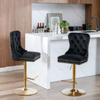 A&A Furniture Modern Swivel Velvet Barstools with Adjustable Seat Height, Comfortable Black Tufted Upholstery, Set of 2 - Grand Goldman Shop