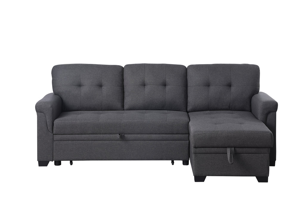 Lucca 84' Dark Gray Linen Reversible Sleeper Sectional Sofa with Storage Chaise - Grand Goldman Shop