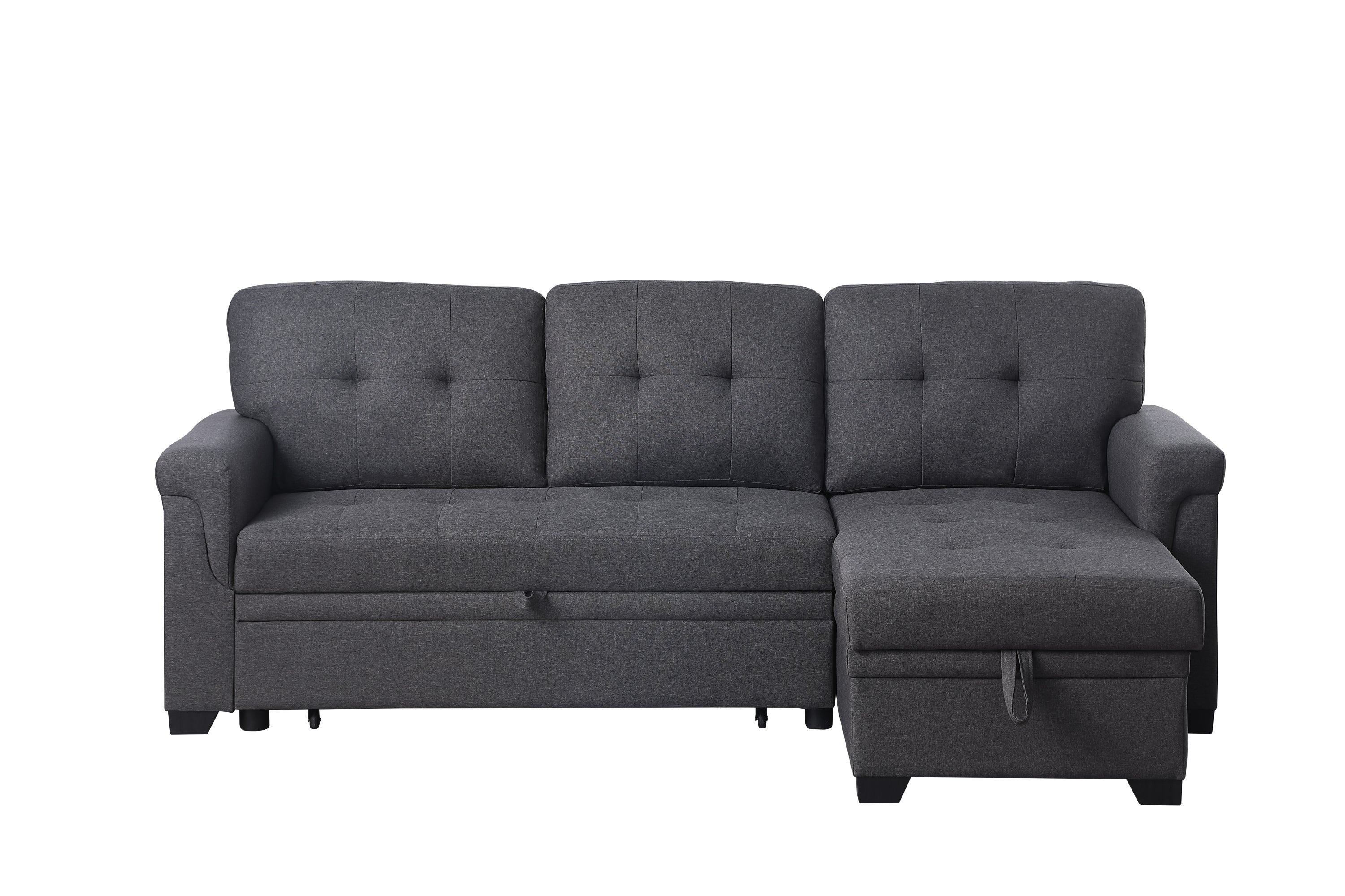 Lucca 84' Dark Gray Linen Reversible Sleeper Sectional Sofa with Storage Chaise - Grand Goldman Shop