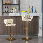 Set of 2  Bar Stools,with Chrome Footrest and Base Swivel Height Adjustable Mechanical Lifting Velvet + Golden Leg Simple Bar Stool-Cream - Grand Goldman Shop