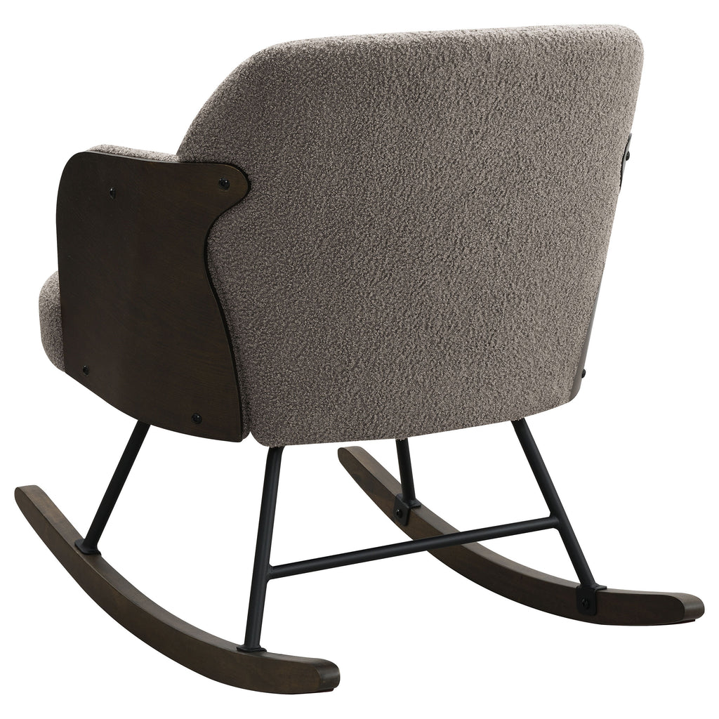 Valera Taupe Boucle Upholstered Mid Back Rocking Chair with Walnut-Finished Bentwood Frame and Metal Legs - Grand Goldman Shop