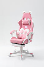 Cat Ears Pink Gaming Chair - Pink PU Leather Ergonomic Reclining Office Chair with Footrest, 310lb Capacity, 6-Position Recli