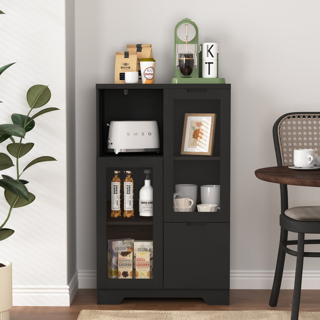 Modern MDF Painted Cabinet with Glass Doors and Drawer, Black, Bedroom or Living Room Storage - Grand Goldman Shop