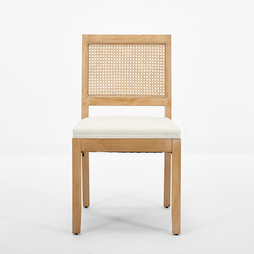 Farmhouse Rattan Dining Chairs Set of 2, Mid Century Modern Kitchen & Dining Room Chairs, Cane Upholstered Kitchen Side Chair with Natural Hardwood Frame, Beige - Grand Goldman Shop