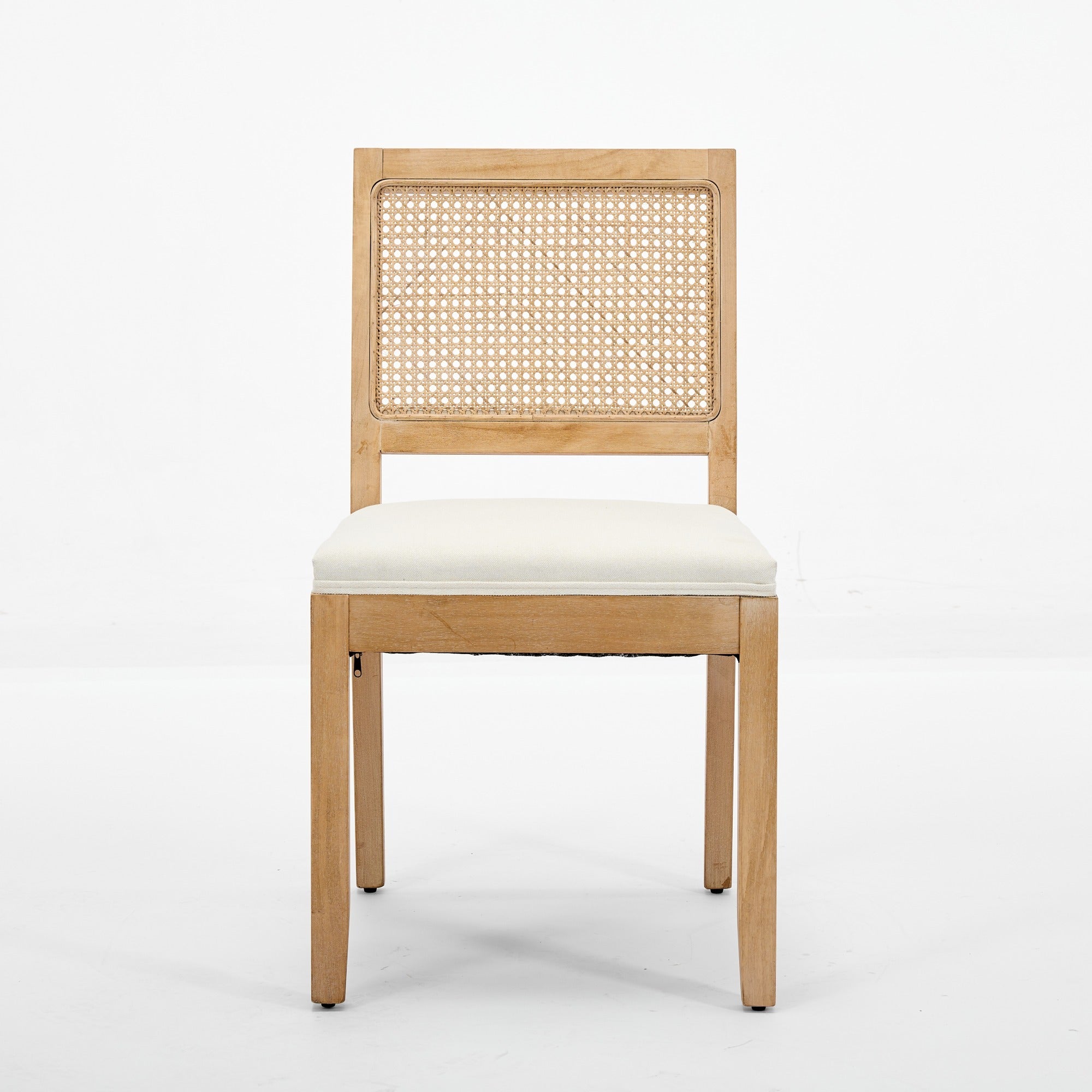 Farmhouse Rattan Dining Chairs Set of 2, Mid Century Modern Kitchen & Dining Room Chairs, Cane Upholstered Kitchen Side Chair with Natural Hardwood Frame, Beige - Grand Goldman Shop
