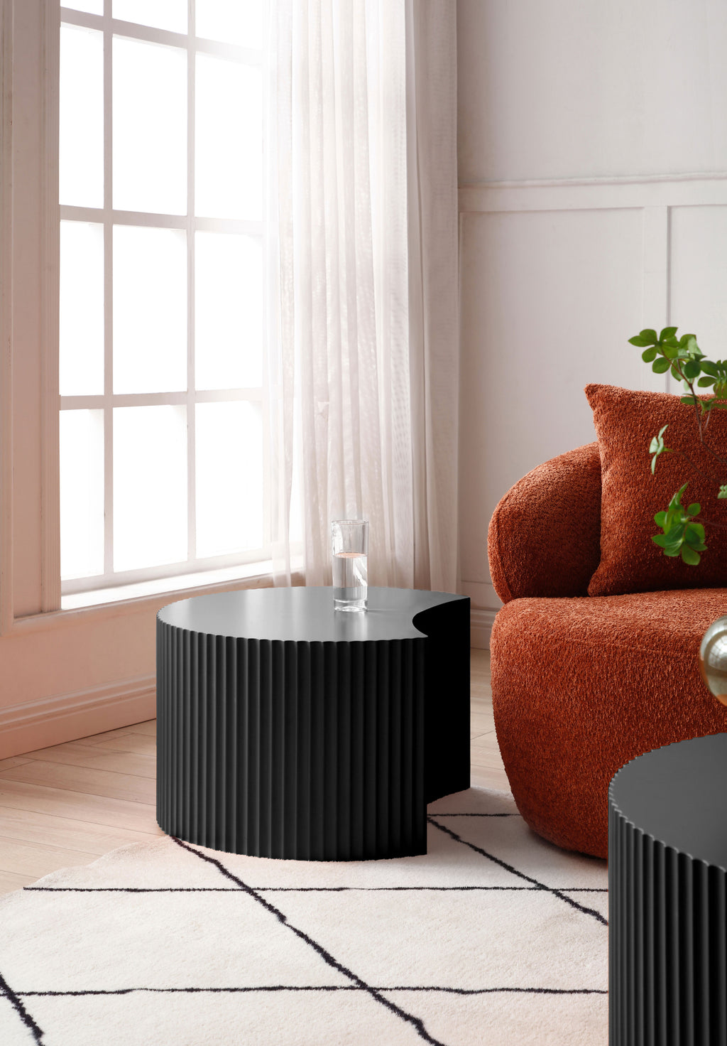 Black Nesting table set of 2 Round and Half Moon Shapes,No Need Assembly(Same Sku:W876P271183) - Grand Goldman Shop