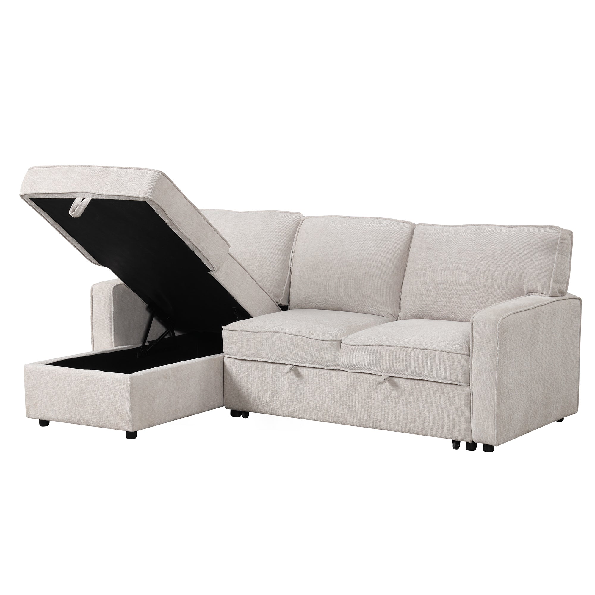 U_STYLE Upholstery Sleeper Sectional Sofa with Storage Space, USB port, 2 cup holders on Back Cushions(same sku; WY000335AAA) - Grand Goldman Shop