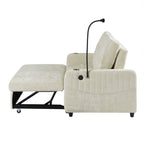 Modern 53.9' Loveseat Pull-out Sofa Bed with Adjustable Backrest, Cup Holders, Charging Ports & Side Storage in Beige Chenille - Grand Goldman Shop