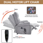 Grey Heat Massage Dual Motor Infinite Position Up to 350 LBS Large Electric Power Lift Recliners with Hidden Cup Holders, Power-Remote, Medium-firm and Heavy Duty - Grand Goldman Shop