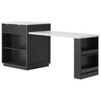 K&K 82.6' Fluted Kitchen Island with Extendable Dining Table for 4-6, Island Table for Kitchen with Power Outlet, Kitchen Table with Double-Side Storage, 2 Drawers 2 Side Open Shelves, Black - Grand Goldman Shop