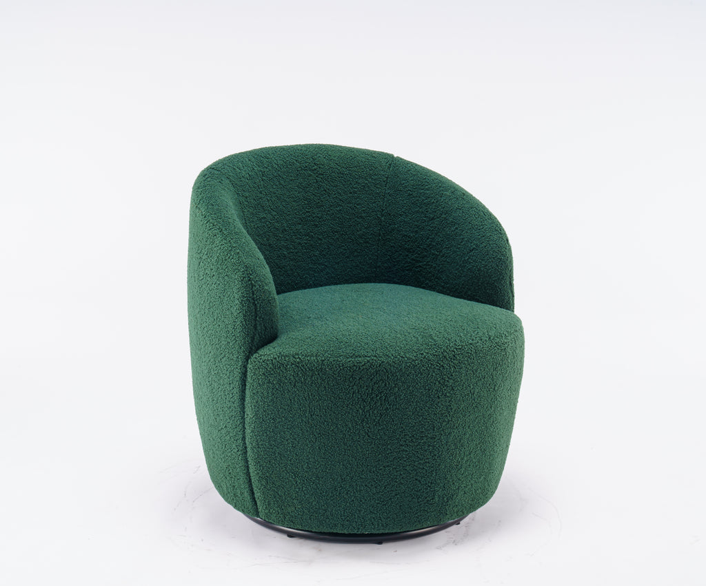 Teddy Fabric Swivel Accent Armchair Barrel Chair With Black Powder Coating Metal Ring,Dark Green - Grand Goldman Shop