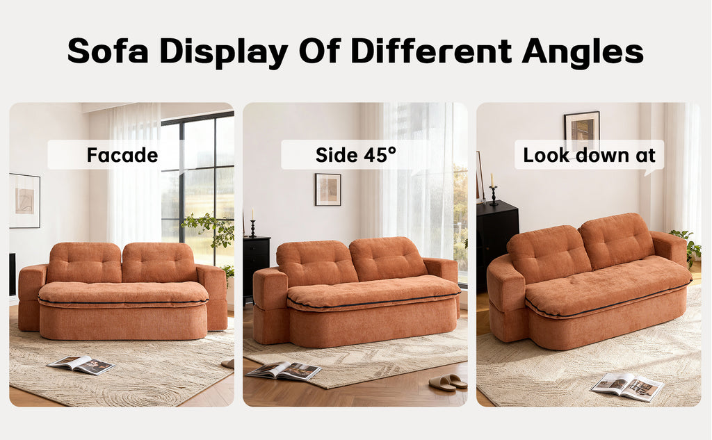 Modern Floor Sofa with 2 Pillows,Convertible Corduroy Fabric Foam-Filled Sleeper Sofa Bed, no assembly required,Convertible Sofa Cushion Unfolds into Quilt,Folding Mattress for Living Room,Playroom - Grand Goldman Shop