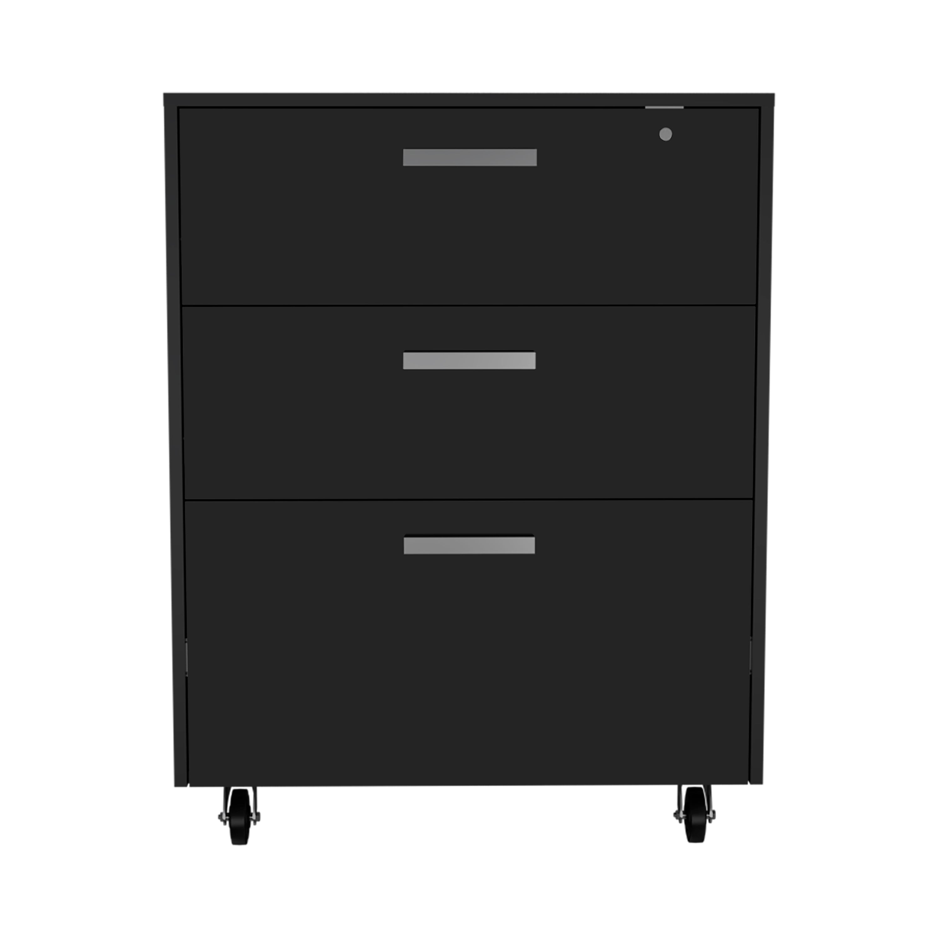 Storage Cabinet - Superior Top, Drawer Base Cabinet, Three Drawers, Four Casters -Black - Grand Goldman