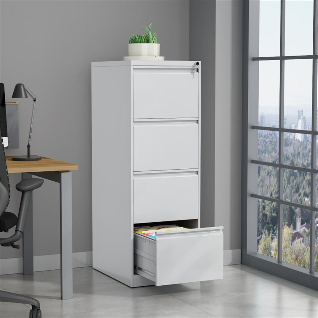 Steel Vertical File Cabinet with Lock, 4 Drawer, Metal Storage for A4/Legal/Letter Size, White | Premium Home Decor - Grand G