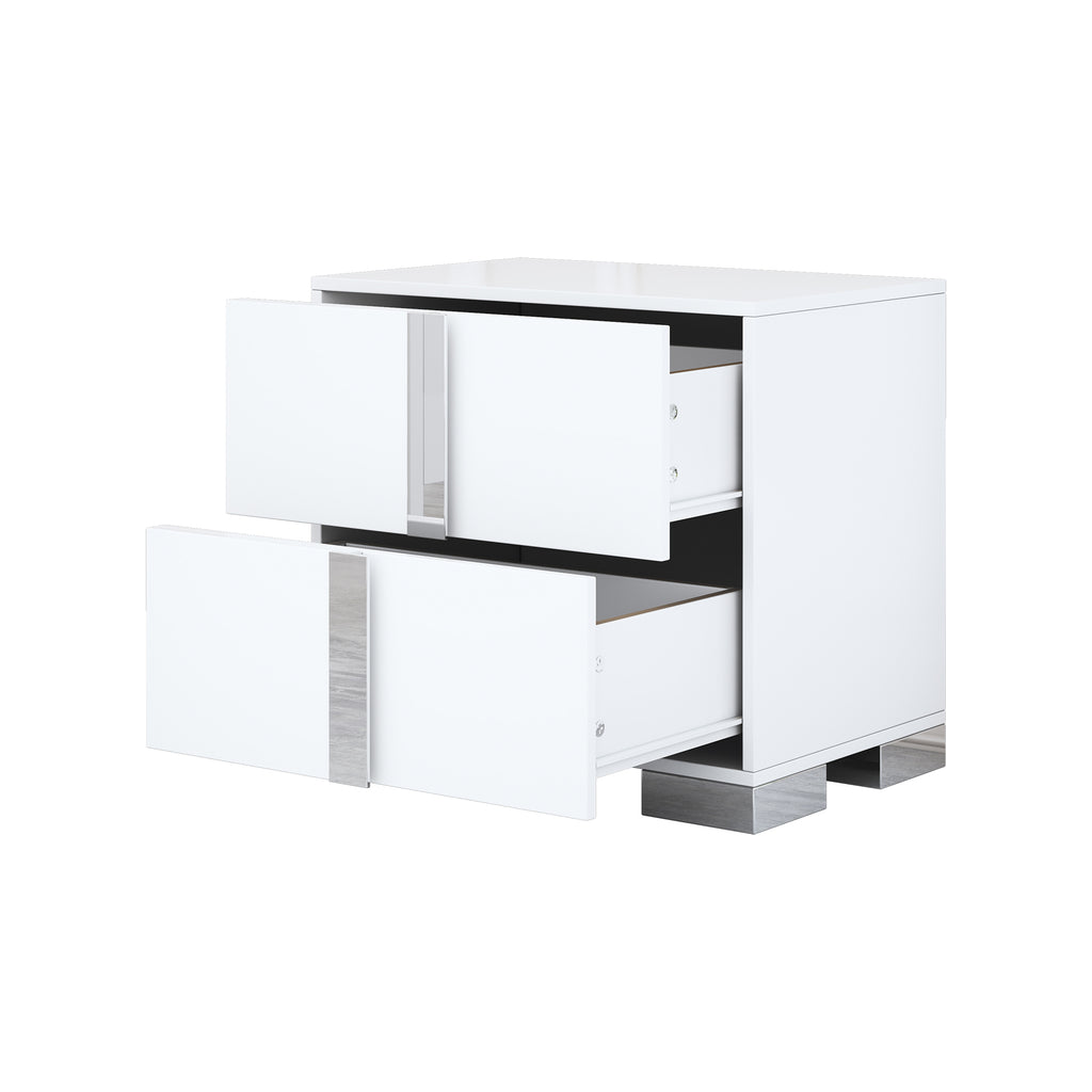 Elegant Nightstand with Metal Foot, Mirrored Bedside Table with 2 Drawers for Bedroom, Living Room, White (Old SKU: WF319353AAK) - Grand Goldman Shop